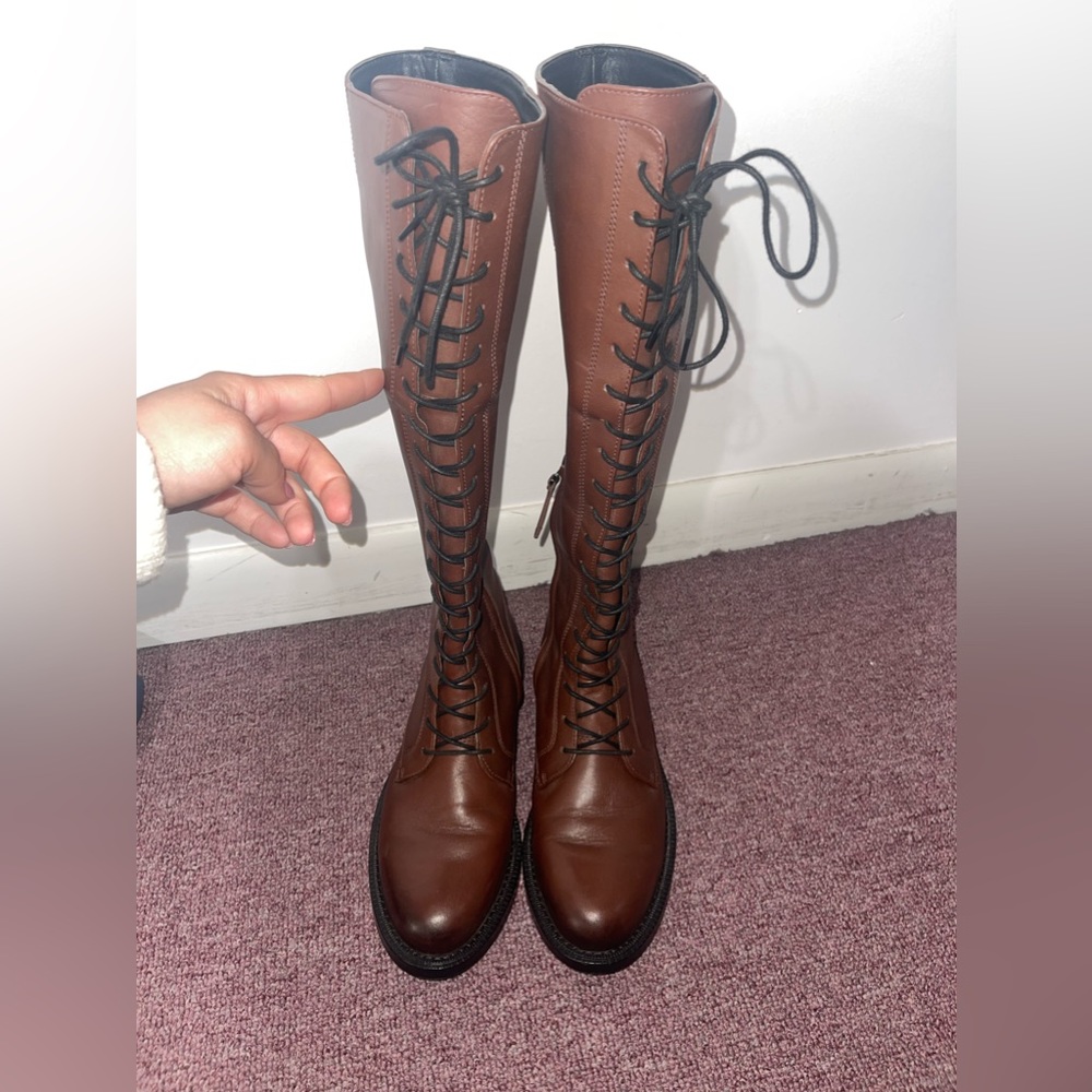 Brown knee high lace up boots